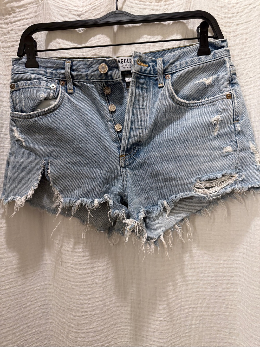 AGOLDE Parker Vintage Cut Off Distressed Denim Shorts Light Wash 26